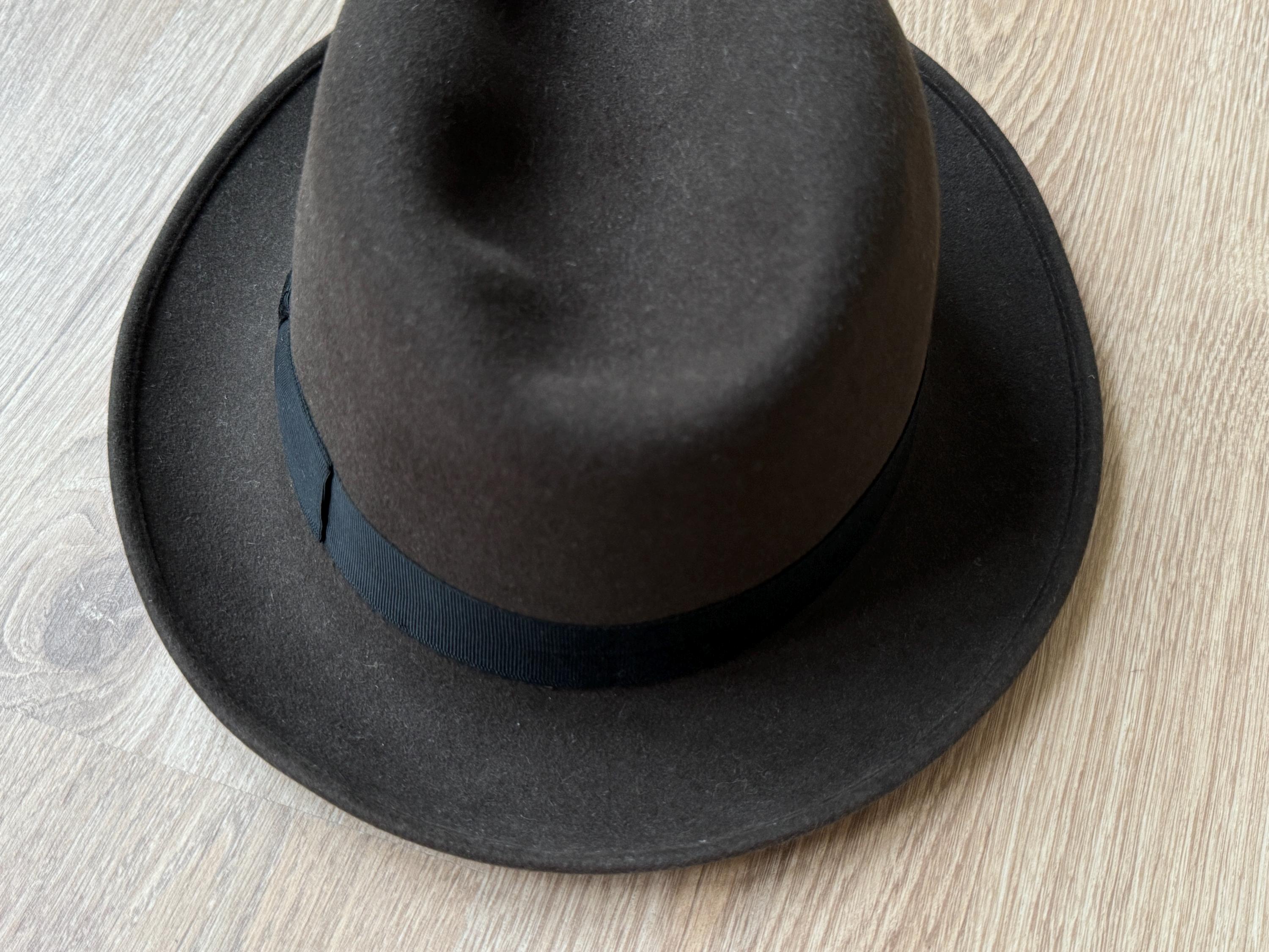 Striped Chapeaux Motsch Pour Hermés Fedora Hat Sz 57 Hermes & Motsch Noir Cashmere and Pleated Lambskin Women  main image 4