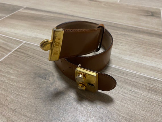 Authentic MOSCHINO women leather belt Rare Gold L… - image 8