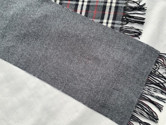 BALMAIN Paris Wool Cashmere Scarf Shawl Grey Chec… - image 5