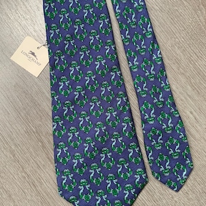 LONGCHAMP Paris Silk Tie Necktie Blue Green Rare Vintage AUTH