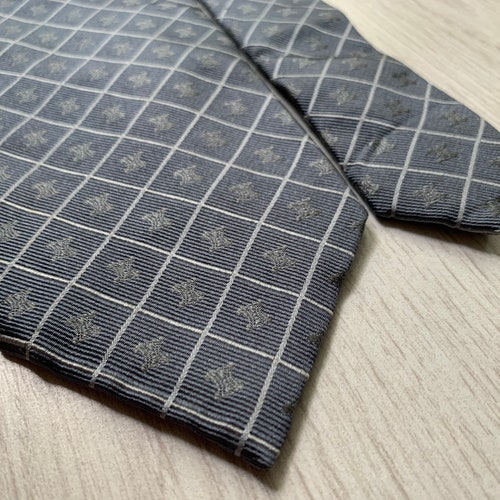 Deals CELINE Silk Tie Check Logo Monogram Gray Made In Italy AUTH