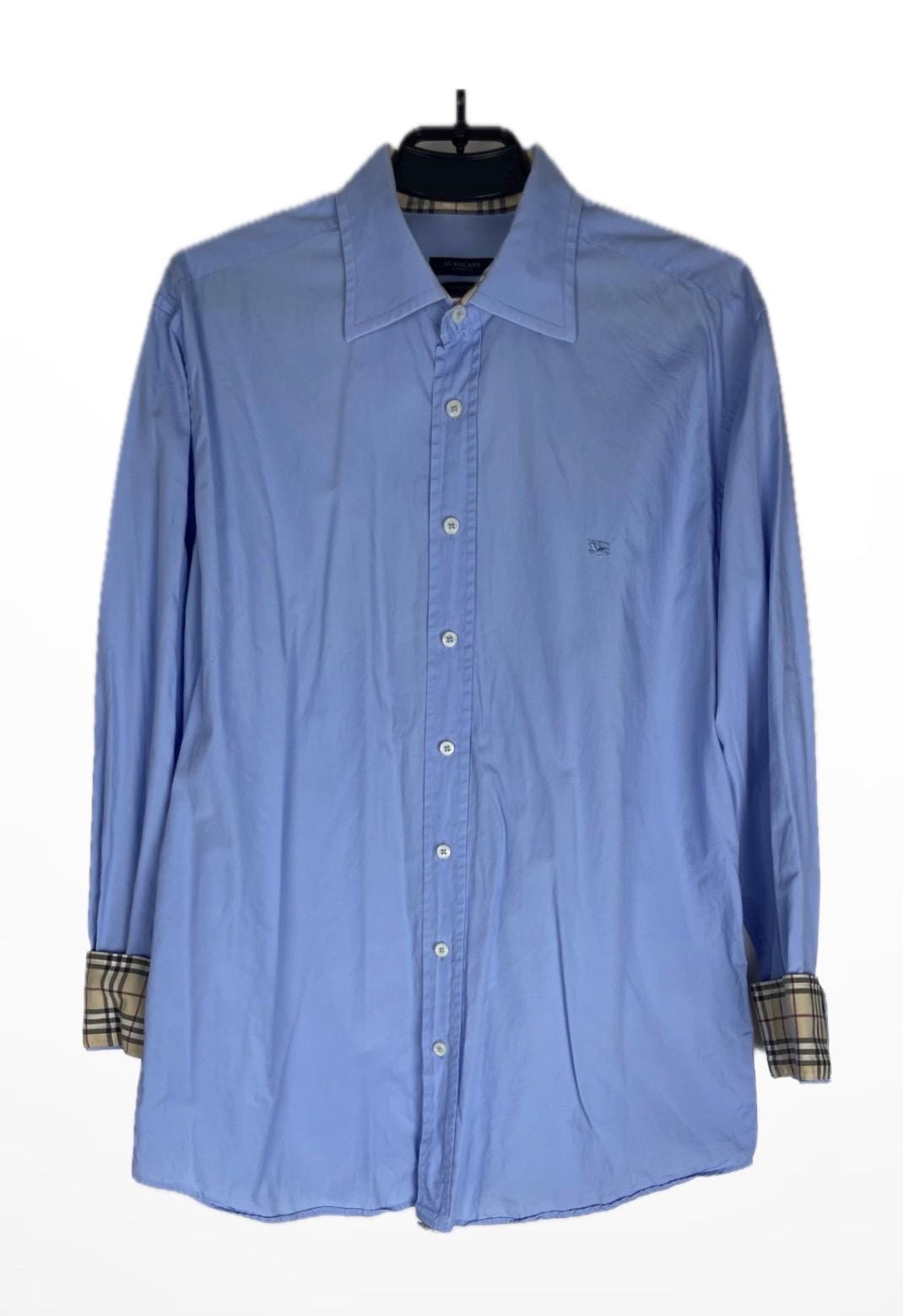 burberry men's blue dress shirt Burberry Stretch Cotton Poplin Shirt Pale Blue Men's