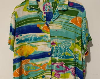 JAMS WORLD Shirt Aloha Hawaii Fish Short Sleeves Vintage Auth Size