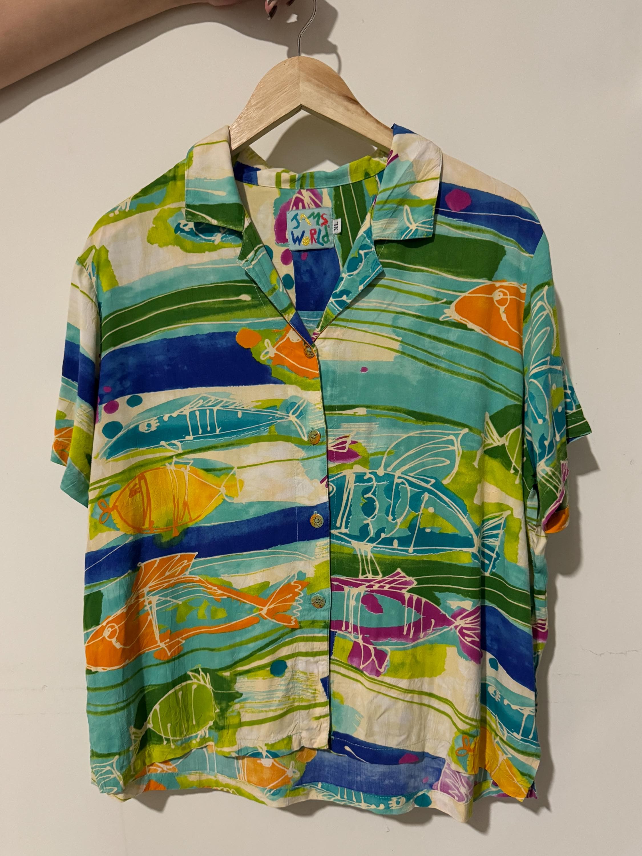 JAMS WORLD Shirt Aloha Hawaii Fish Short Sleeves Vintage Auth Size