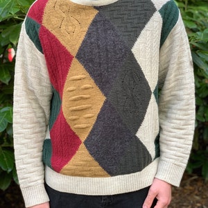 Carlo Colucci Men’s Sweater Cardigan Jumper White Multicolored Logo Vintage AUTH Size 54 XL
