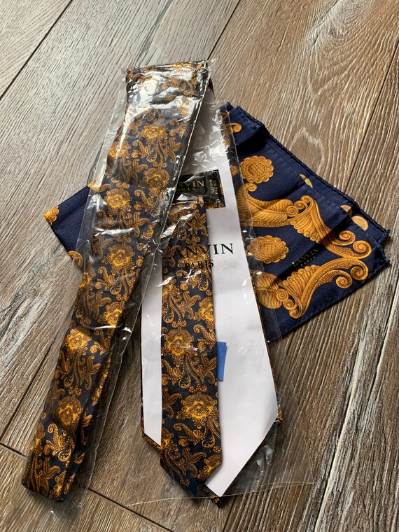 Lanvin Silk Scarf NWT Blue Gold + Silk Scarf