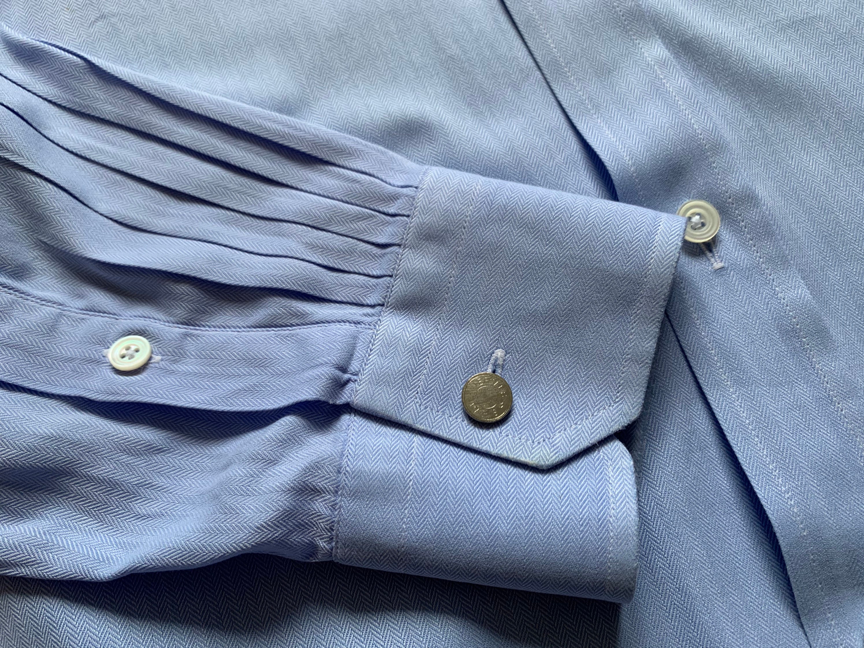 Hermes Mens Dress Shirt Cotton H Herringbone Blue Vintage AUTH | Etsy