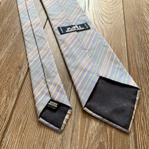 Hermes Paris Silk Cotton Tie HH Blue Striped AUTH