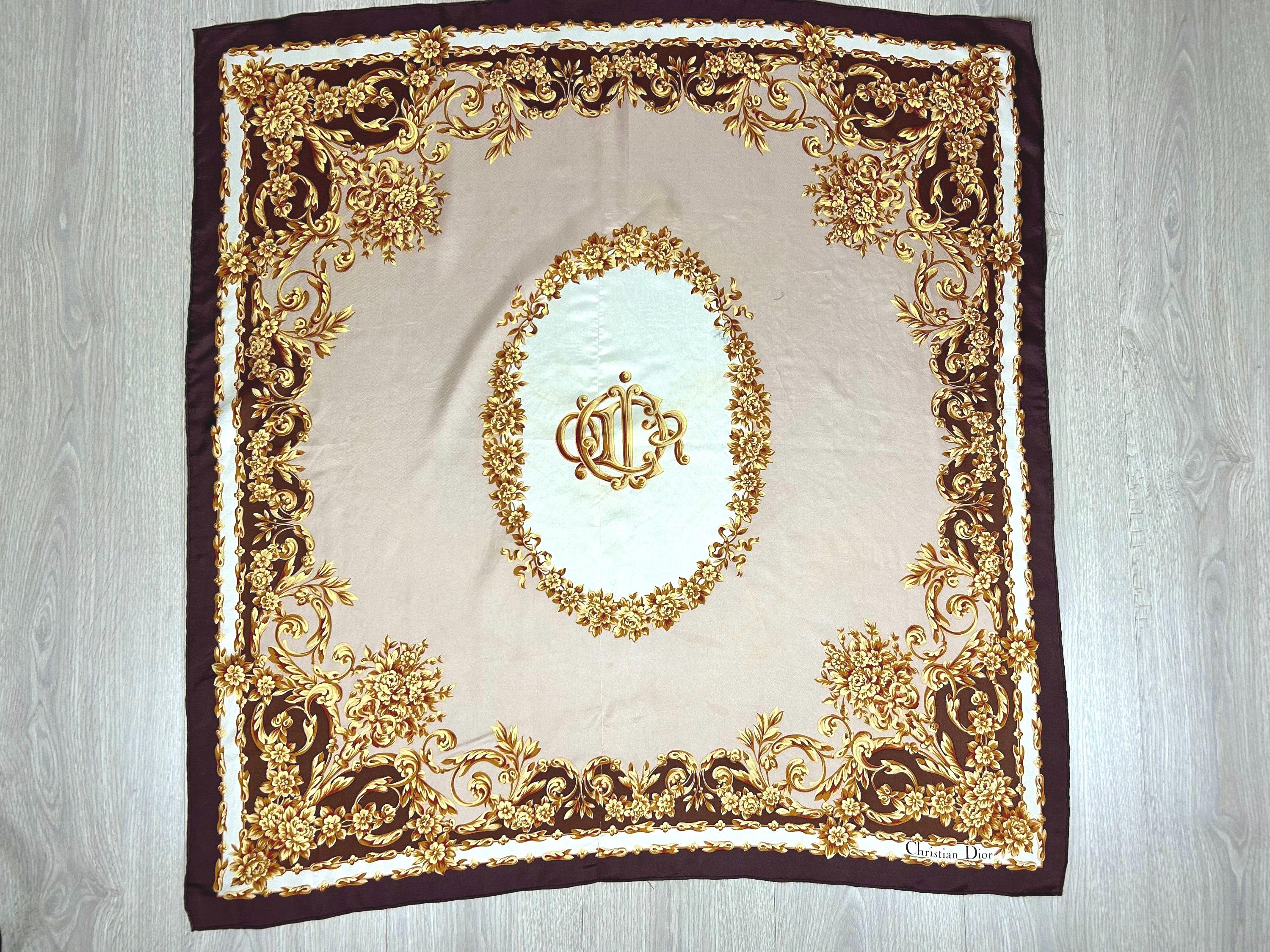 Christian Dior Silk Scarf Gold Beige Vintage AUTH