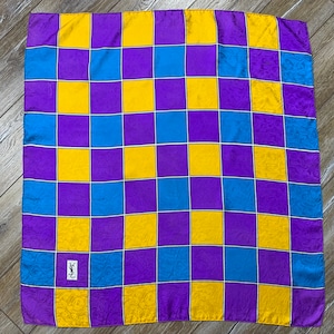Yves Saint Laurent YSL Silk Scarf Purple Blue Orange Vintage AUTH
