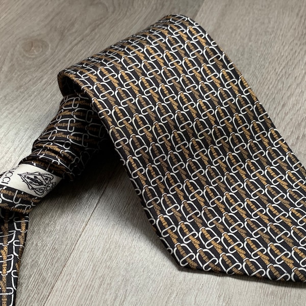 Gucci Silk Tie GG Black Belt Monogram Silver Rare Vintage