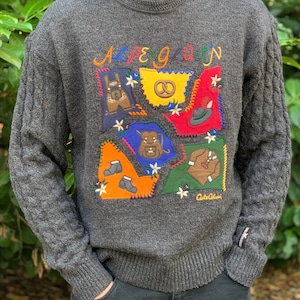 Carlo Colucci Men’s Wool Sweater Cardigan Jumper Gray Multicolored Logo Vintage AUTH Size 52 L