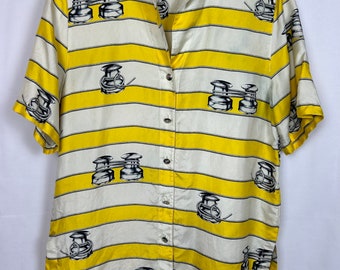 ESCADA MARGARETHA LEY Womens Silk Shirt White Yellow Top Auth Size 34