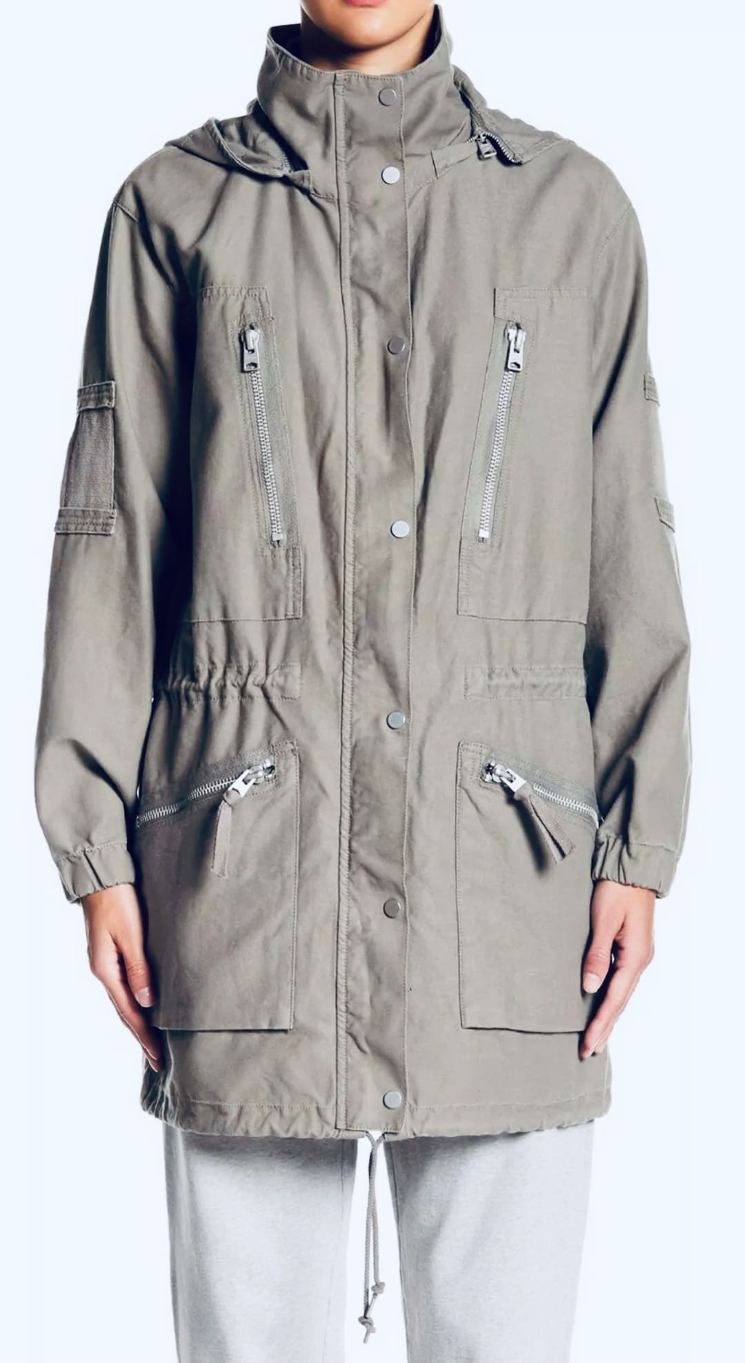 ALL SAINTS Skyler Parka Womens Coat Trench Jacket Gray Cotton