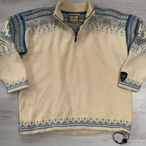 Dale Of Norway Women’s Wool Cardigan Jumper Sweater DALE GARN 2004 White Blue Zip Vintage Size M