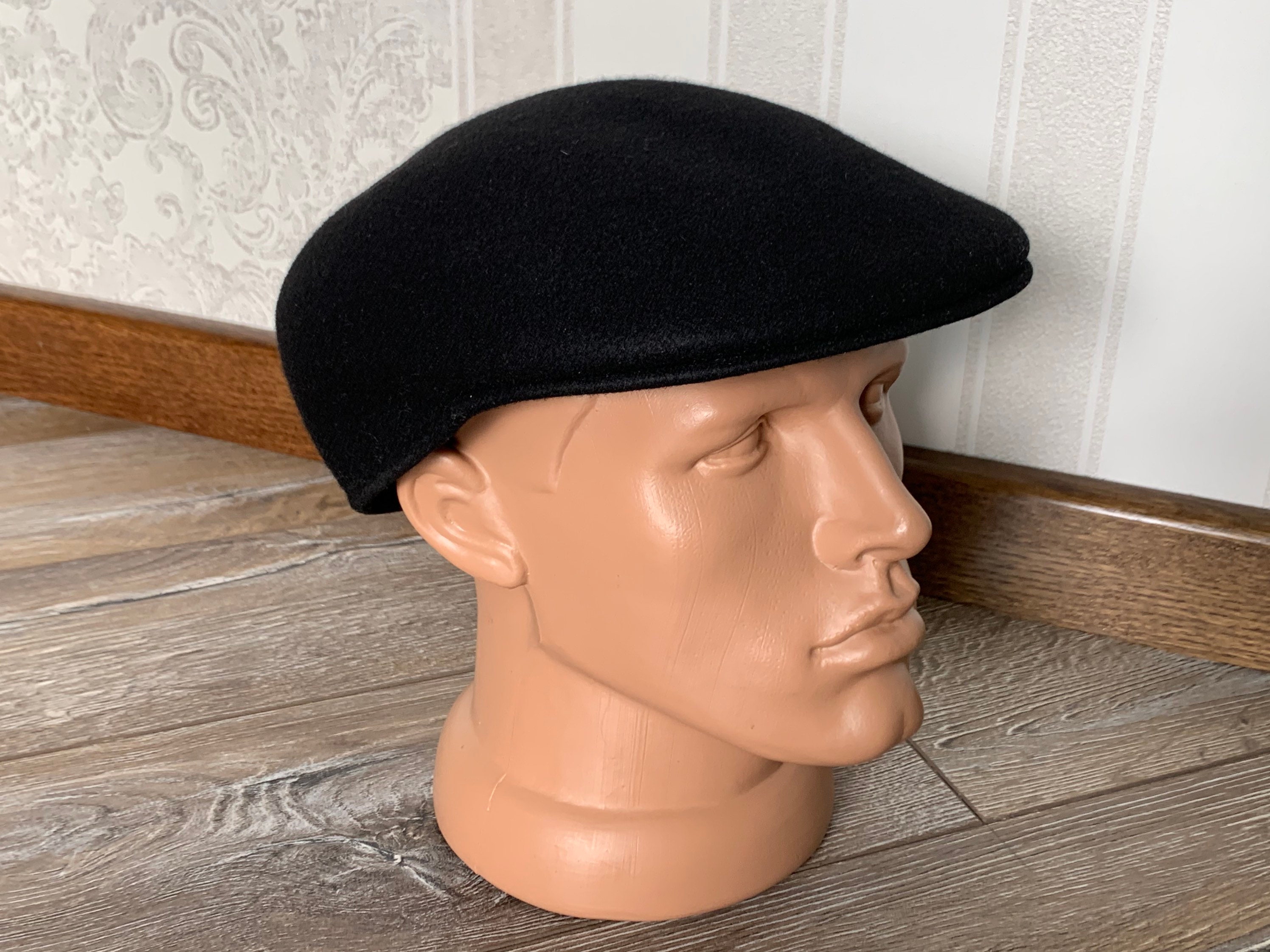 PANIZZA Cappello Coppola in Lana Kanguroo Nero Vintage Taglia 57 M