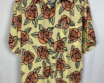 MAMBO Loud Hawaiian Shirt Yellow Roses Rose Vintage Auth Size S