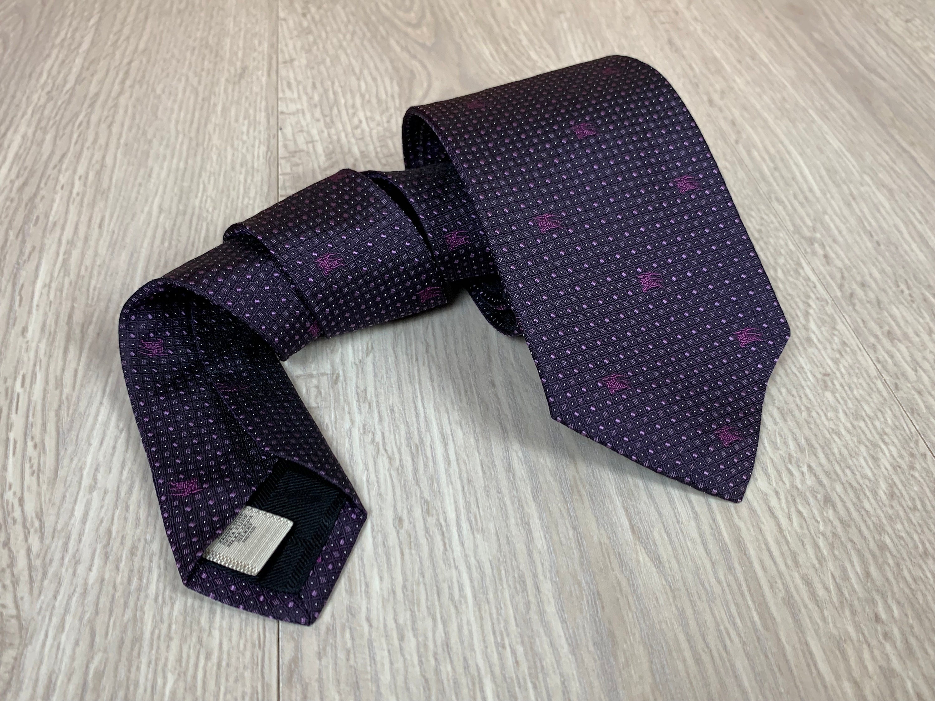 Burberry London Silk Tie Purple LOGO Monogram Burberrys AUTH - Etsy