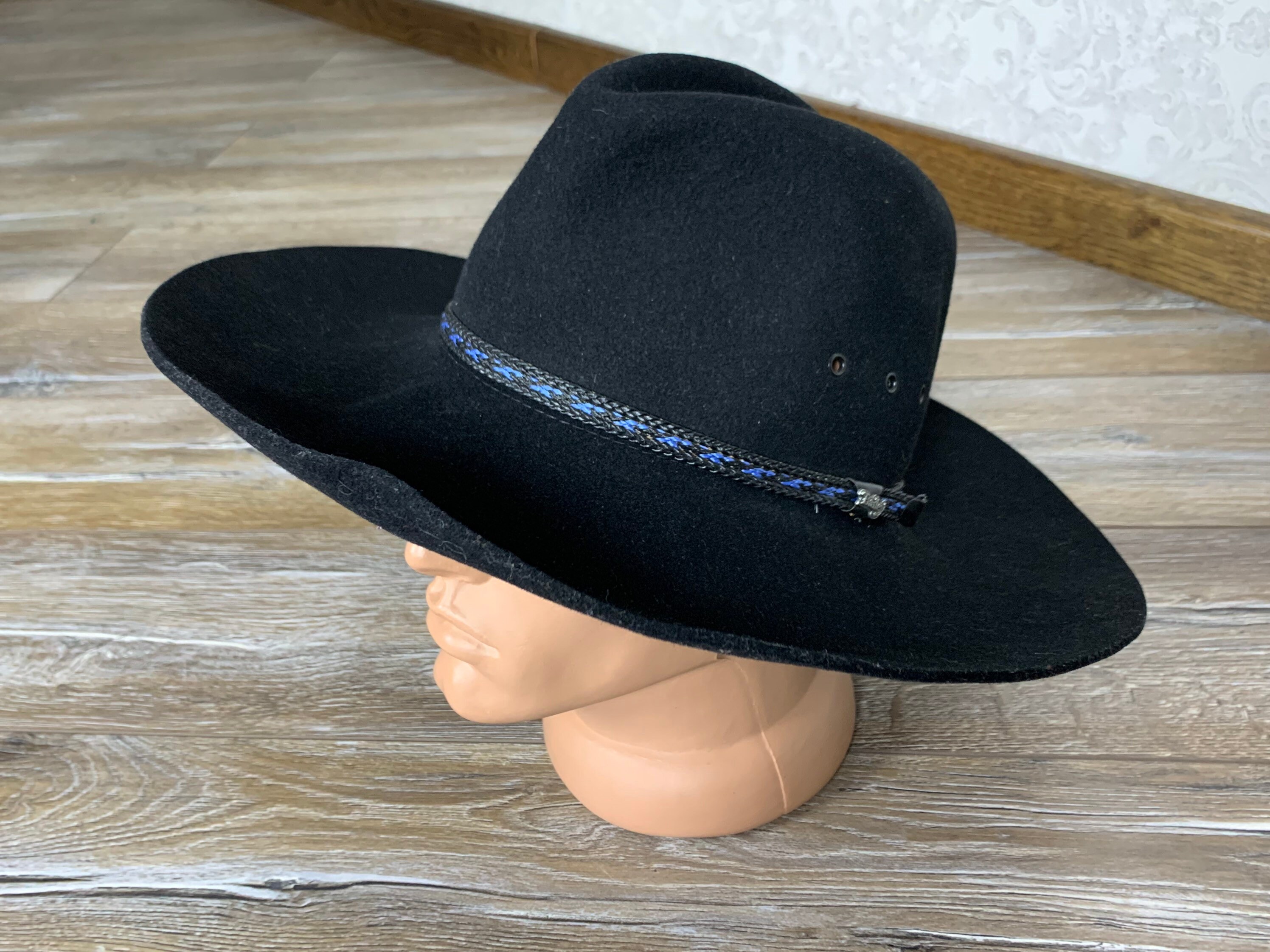 Bailey Cowboy Fedora Hat Black Fur Felt Vintage FOX CREEK