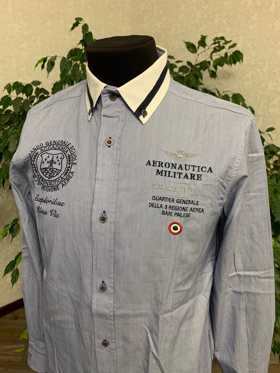 Aeronautica Militare Camisa de Vestir para Hombre Azul Blanco Slim Fit  Talla M -  México