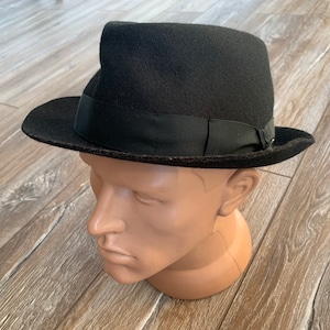 Mayser Mens Fedora Hat Black Wool Felt  AUTH Vintage Size S 55 cm