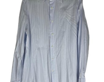 Zegna Mens Dress Shirt Cotton French Cuffs Light Blue Slim Fit Vintage Size M