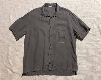 Stone Island Mens Linen Shirt Short Sleeve Gray Logo Size XL