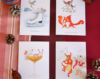 Carte de vœux A6 - aquarelle animaux