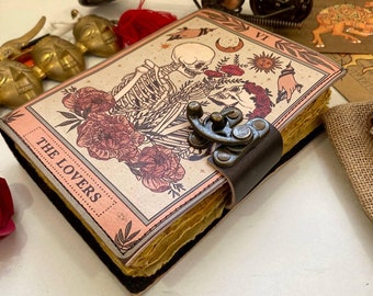 The Lovers Tarot Journal: Leather Grimoire, Deckle Edge Paper