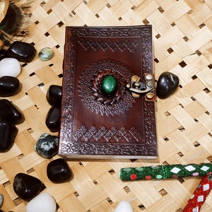 Handmade Leather Journal with Stone: Pocket-Size Spiritual Diary