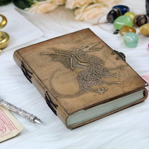 Dragon Leather Journal Blank spell Book of Shadows Grimoire journal Junk Journal Leather NoteBook Handmade Vintage Gifts for Him Her (7x5)”