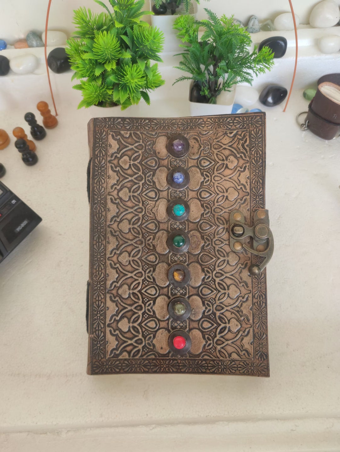 Seven Stone and Chakra Vintage Leather Journal (9x6)