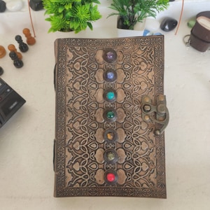 Seven Stone Chakra Leather Journal: Handmade Book of Shadows (9x6)
