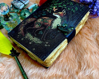 Rustic Fox Leather Journal: Handmade Spell Book, Grimoire, Vintage Notebook