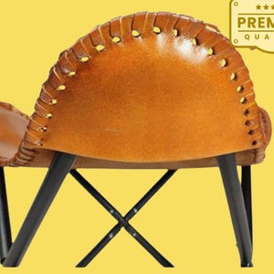 Handmade Leather Folding Stool: Rustic Boho Ottoman Seat