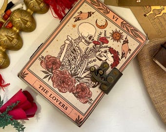 Handmade Leather Tarot Journal: Gothic Lovers, Skull Art Grimoire