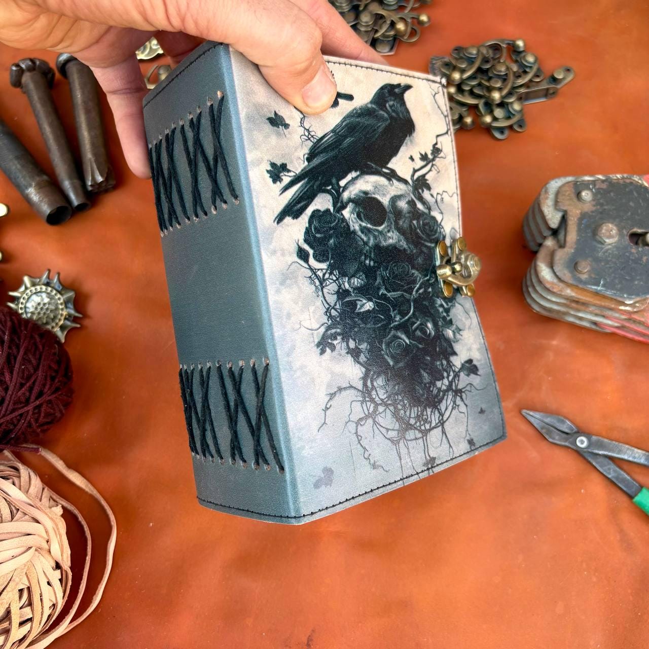 Raven Leather Grimoire Journal: Blank Book of Shadows, Celestial Gifts