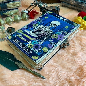 Handmade Leather Journal: The Reader Tarot Design, Deckle Edge Paper