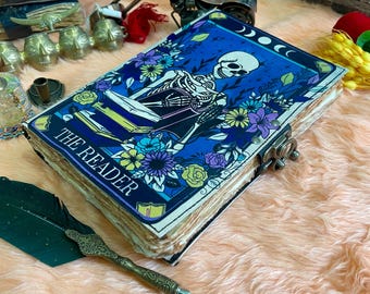 Handmade Leather Journal: The Reader Tarot Design, Deckle Edge Paper