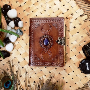 Antique Triple Moon Leather Journal: Semiprecious Stone, 240 Sheets