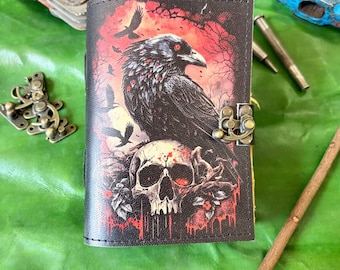 Raven Skull Gothic Leather Journal: Handmade Occult Grimoire