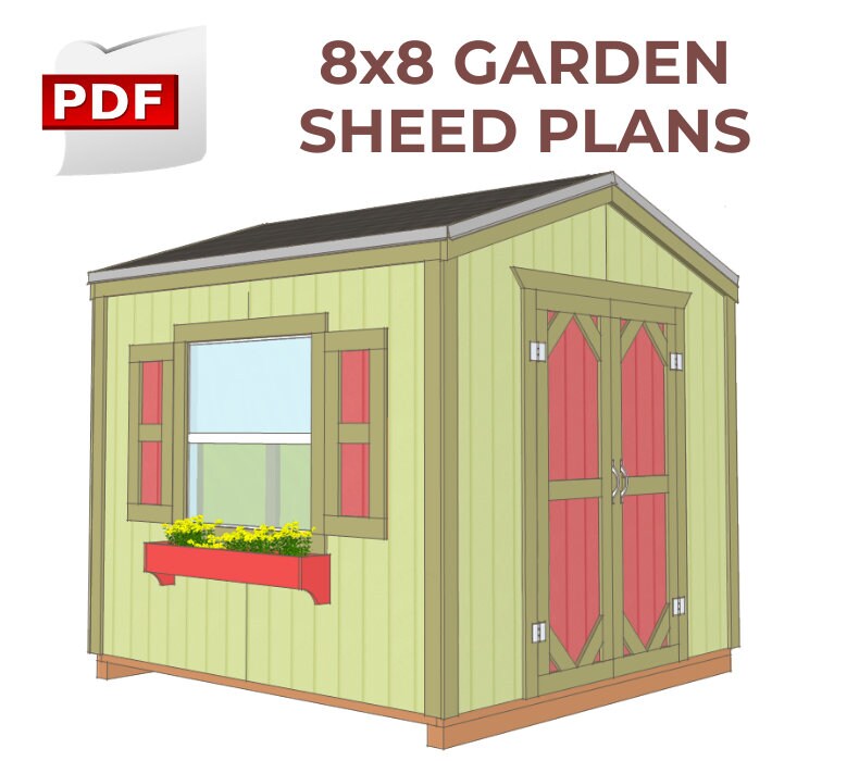 8x8 Garden Shed Plans Storage Cabin shed DIY Woodworking | Etsy