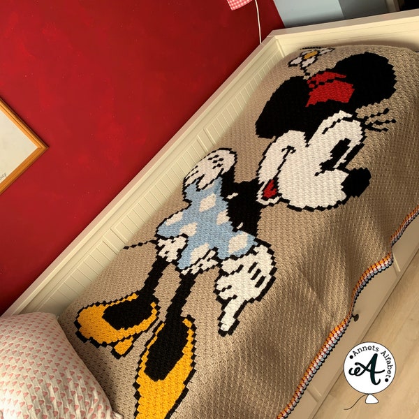 Haakpatroon C2C Mrs Mouse deken corner to corner c2c haken pixelhaken Minnie Mouse instant download eenpersoons deken