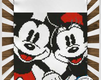 Crochet Pattern c2c Mr. en Mrs. Mouse graphghan, corner to corner blanket, c2c crochet, pixel crochet, c2c Mickey Mouse, crochet Mickey