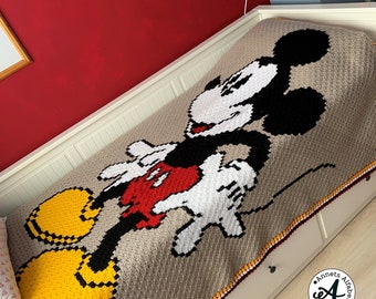 Modèle de crochet pour couverture C2C, couverture Mickey C2C, crochet d'un coin à l'autre, crochet C2C, crochet pixel, Mickey Mouse, couverture simple