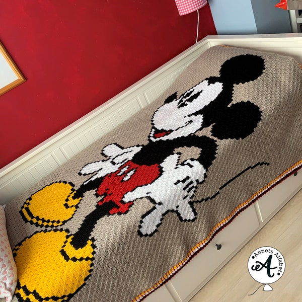 Häkelanleitung C2C Big Mouse Decke – Ecke zu Ecke – C2C Crochet – Pixel Crochet – Mickey Mouse – sofortiger Download – einzelne Decke