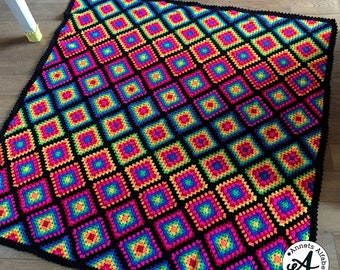 Crochet Pattern Diagonal Granny Square Blanket, Granny squares, granny square, rainbow blanket, crochet pattern, granny crochet