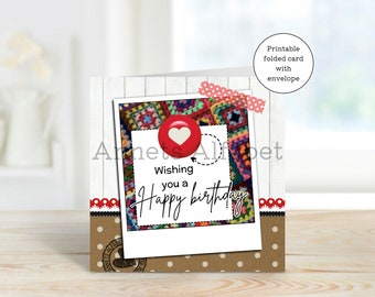 Card Birthday Crochet Blanket - Printable - Happy birthday to you - pdf file - jpg file instant download - with envelope - print at home