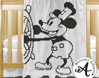 Crochet Pattern c2c Steamboat WIllie, corner to corner blanket, c2c crochet, pixel crochet, c2c Mickey Mouse, crochet Mickey