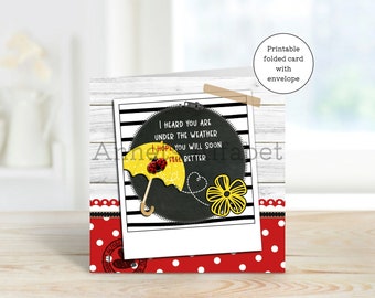 Get well soon card Umbrella ladybug - Printable - Get well soon - pdf file - jpg file - instant download - with envelope